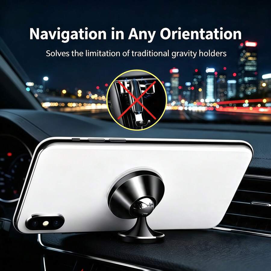 1pc Car Phone Holder Suction Cup Magnetic Air Vent Dashboard Adhesive Car Interior Mount - Silver - View 1
