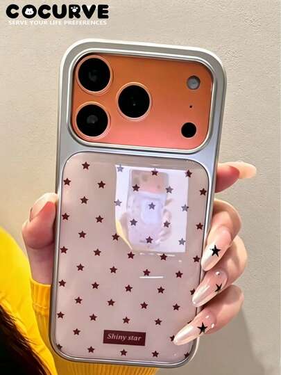 Cocurve 1pc New Vintage Y2K Brown Star Electroplated Silver Frame Design Compatible With IPhone 17 Pro/17 Pro Max/16 Pro/16 Pro Max/16/15 Pro Max/15 Pro/15/Plus, Shockproof IMD Printed Hydrogel Film Drip Glue 14 Pro Max/14/14/13 Pro Max/13 Pro/13/Personalized 13/12 Pro Max/12 Pro/12/11 Pro Max/11 Pro/11/Plus/Phone Case, Perfect As Couple, Holiday, Back To School, Anniversary Gift, Versatile And Unique