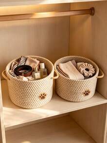 Juego de 3/1 pieza de cesta de almacenamiento tejida a mano, adecuada para sala de estar, baño, dormitorio, perfecta para almacenar suministros para mascotas, ropa, aperitivos, juguetes, cosméticos, artículos de tocador y artículos diversos, cesta de decoración del hogar estilo bohemio - Multicolor - Ver 2