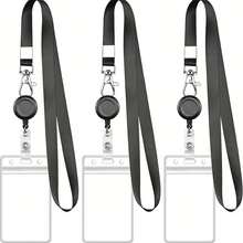 1 Pc Of PVC Certificate Vertical Card Sleeve, Work Tag Protective Cover, Black Hanging Rope, Extendable - Vertical Clip + Hanging Rope + Telescopic Buckle - View 1