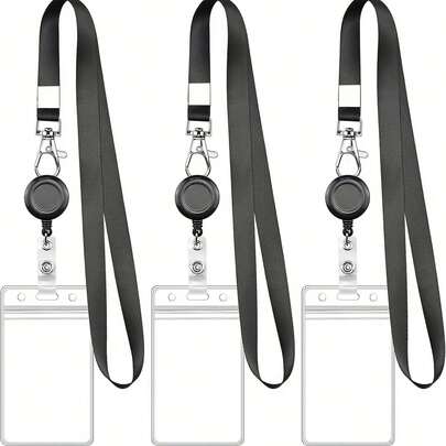 1 Pc Of PVC Certificate Vertical Card Sleeve, Work Tag Protective Cover, Black Hanging Rope, Extendable