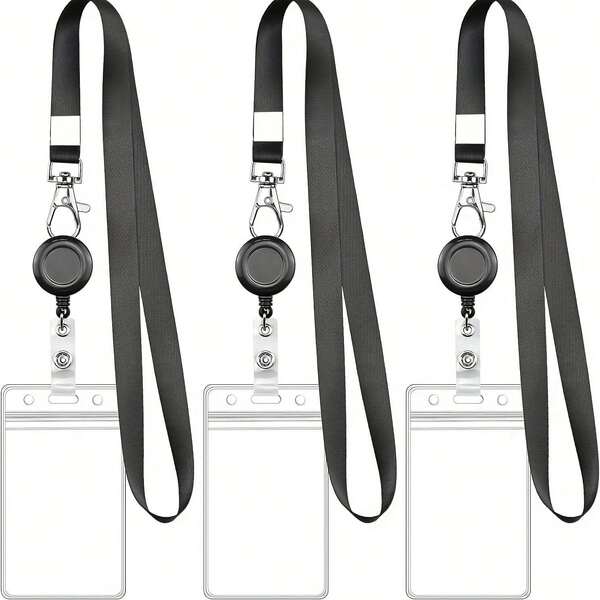 1 Pc Of PVC Certificate Vertical Card Sleeve, Work Tag Protective Cover, Black Hanging Rope, Extendable