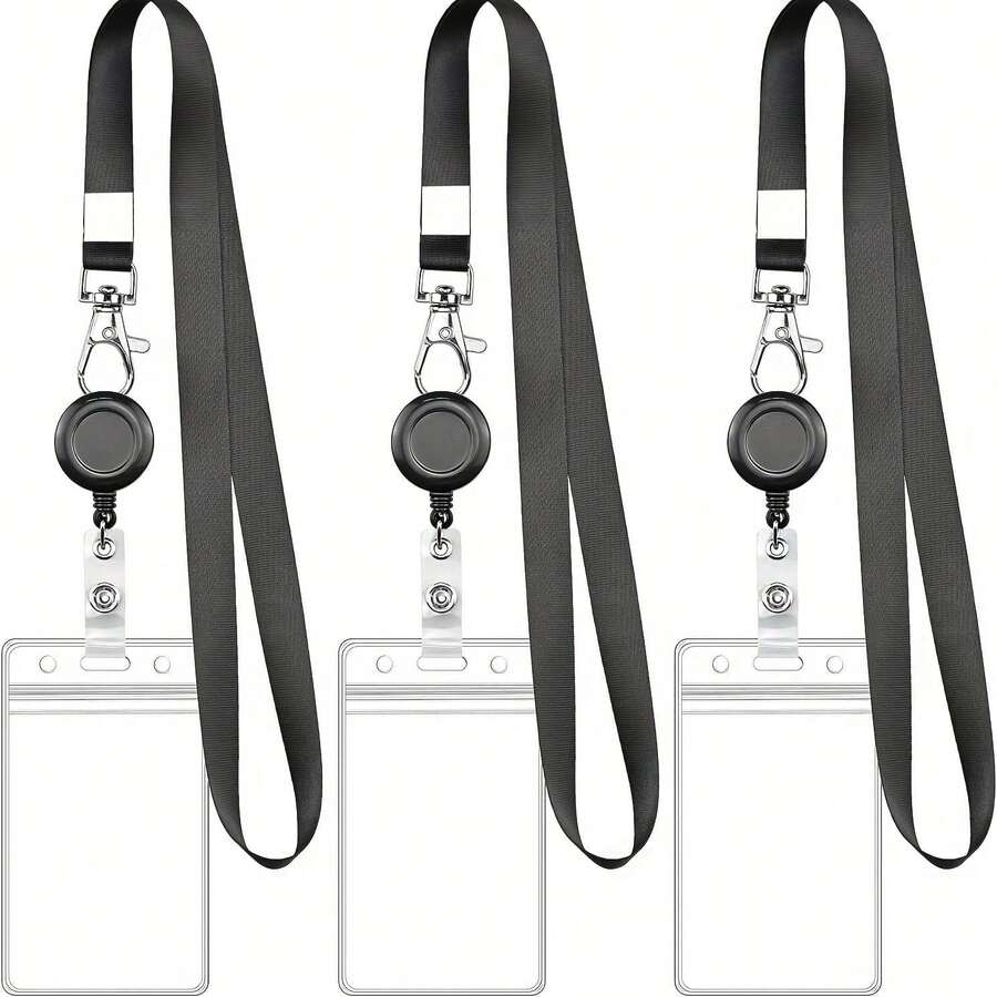 1 Pc Of PVC Certificate Vertical Card Sleeve, Work Tag Protective Cover, Black Hanging Rope, Extendable - Vertical Clip + Hanging Rope + Telescopic Buckle - View 1