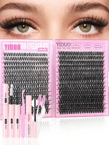 YIDUO 40D-100D 睫毛簇裝套組，D捲度豐盈款 5-20mm 混長單簇假睫毛，含 2x 接著劑與密封劑及卸除刷，完整 DIY 套組，適合居家使用，完美適用日常配戴與節日妝容 - 彩色 - 查看 14