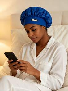 1Pc "STAR" Letter Satin Summer Sleeping Cap, Head Scarf, Lightweight Hair Care Cap, Print Satin Sleep Wide Elastic Band Silky Hair - Multicolor - View 2