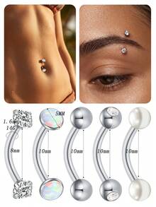 CIZME 1pc 14G Silver Belly Button Rings 316L Stainless Steel Belly Rings CZ Belly Button Piercings For Women Navel Piercings Pack 5/5mm Ball Belly Piercing - Silver - View 3