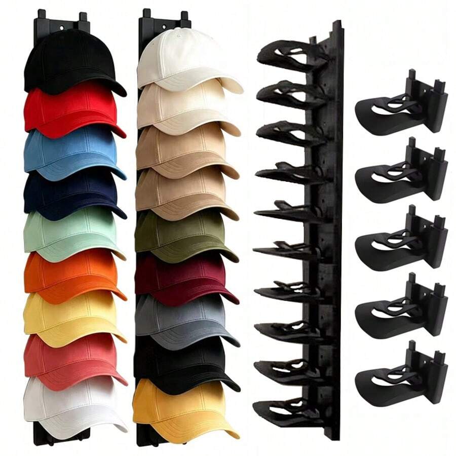 2/4/8pcs Baseball Cap Storage Hooks, Connectable Hat Rack, Practical Hat Storage Organizer, Strong Adhesive Wall-Mounted Design, No Drilling Installation, Suitable For Closet/Cabinet Door/Wall, Baseball Cap Storage & Display Rack
