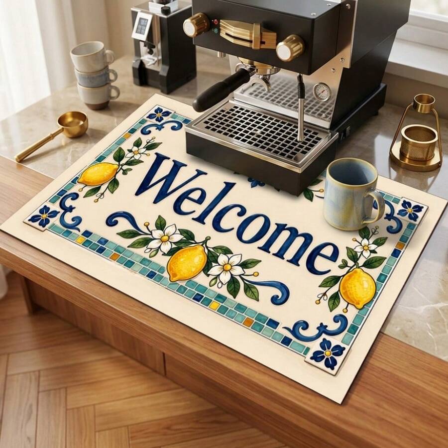 1pc Dish Drying Mat, Coffee Machine Mat, Mediterranean Ceramic Style Draining Mat, Multi-Purpose Desktop Absorbent Drying Mat, Room Desktop Protector, Holiday Gift, Kitchen Decor