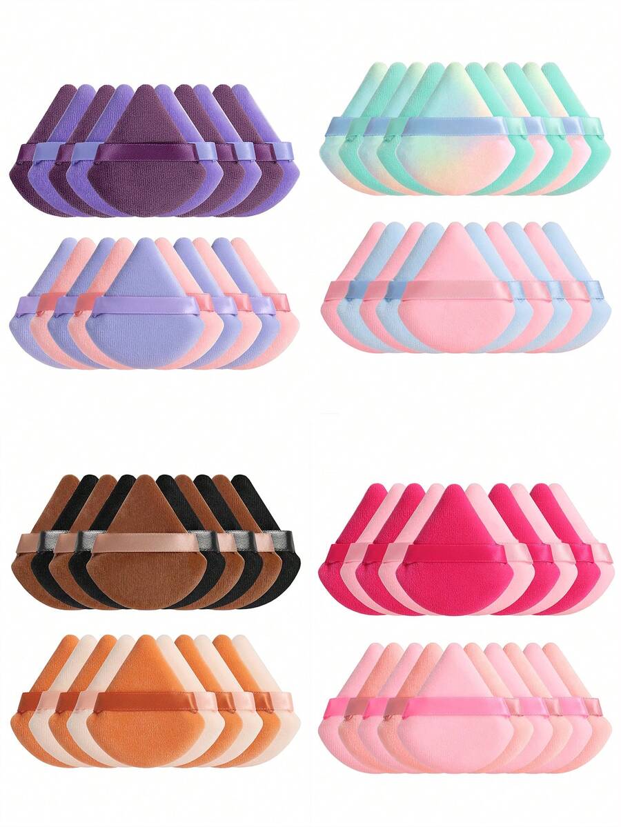 20pcs Large Triangle Powder Puff, Dip The Powder Puff Into Loose Powder And Gently Press Onto The Face To Achieve A Set Makeup Effect. Use The Edge Or Pointed Part Of The Powder Puff To Handle Detail Areas Like The Nose Wings And Eye Corners To Ensure Even Makeup. - Multicolor - View 1