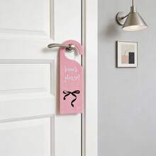 1pc 2D Flat Pink Bow Acrylic Hanging Sign, Printed With "Please Knock" Text, Durable, Suitable For Indoor/Outdoor Use, Ideal For Girls' Room, College Dorm And Apartment Door Decor, Perfect Welcome Sign - Multicolor - View 2