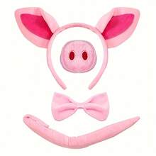 4pcs Cute Pig Costume Accessories Set - Pink Animal Ear Headband, Bow, Pig Nose, Suitable For Christmas Party Animal Dress Up, Funny Cosplay Costume Set, Halloween Outfit - Multicolor - View 5
