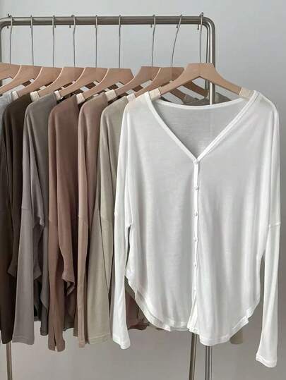 1pc Women's Summer New Lightweight Semi-Sheer Loose Fit Asymmetrical Long Sleeve Cardigan, Sun Protection And Slimming Design