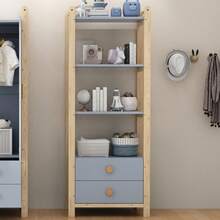 Scaffale con 2 cassetti, libreria a 4 ripiani, struttura in pino, maniglie in legno massello, per soggiorno, camera da letto, sala lettura, blu+legno naturale, 70*44*180cm - 1 - Visualizzare 3