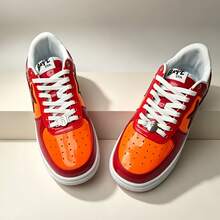 A BATHING APE Bape 休閒滑板鞋 拼色星星Logo亮面休閒鞋 深紅橘色 男女款鞋 - 深紅桔紅 - 查看 5