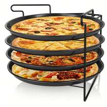 4-Piece Perforated Pizza Pan Set (11-Inch) + Oven- Rack – Non-Stick Baking & Grilling Kit For Crispy Crusts, Even Heat Distribution, And Effortless Food Release - Black - View 3