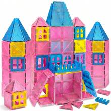 30/50/100pcs Medium Matte Pink Magnetic Window Tiles, Frosted Transparent Princess Castle Building Blocks, Girls DIY STEM Construction Toy, Toddler Birthday Holiday Gift - Multicolor - View 7
