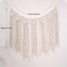 1pc Macrame Wall Hanging Bohemian Style Wall Decor Tapestry Handmade Woven Short Tassel Fiber Art Wall Hanging Bed Headboard Background Wall Decor - Beige - View 16