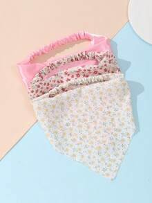 3pcs/Set Bando Segitiga Motif Bunga & Polos dengan Pengait Belakang Elastis, Gaya Pastoral Mori, Aksesori Rambut untuk Suasana Fotografi - MultiWarna - View 3