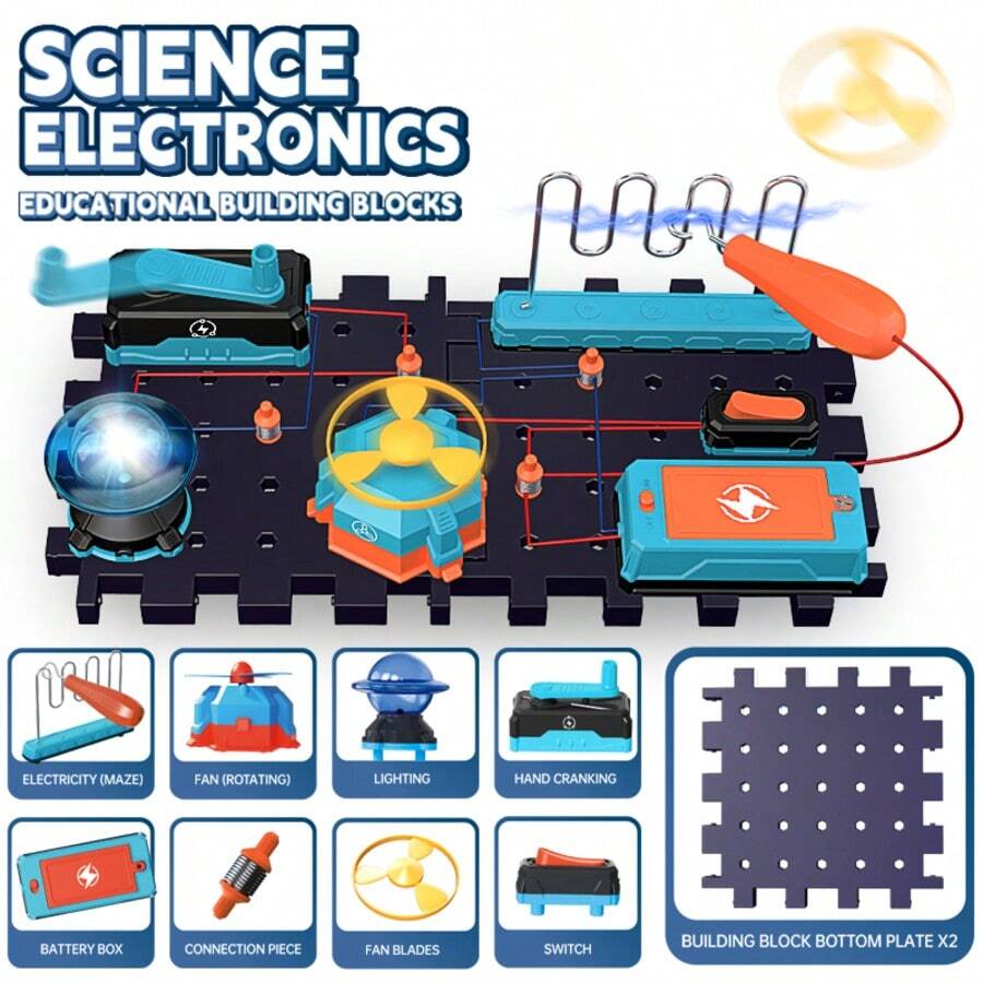 SCIENCE HORSE Kit Eksperimen Perakitan Rangkaian Blok Bangunan Elektronik Anak-Anak, Set Eksperimen Listrik DIY, Mainan Edukasi STEM, Cocok untuk Anak Usia 8 Tahun ke Atas