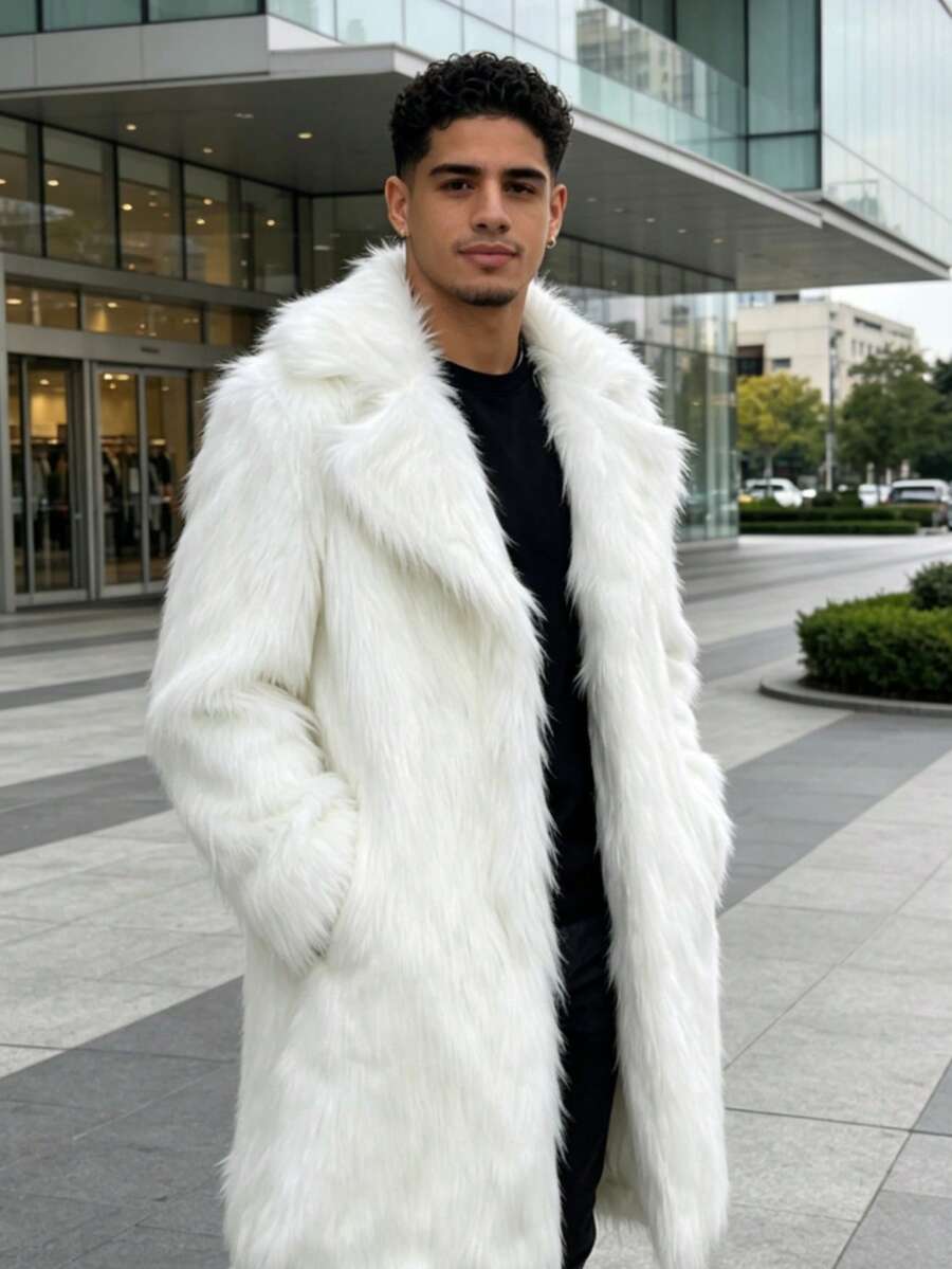 Men Faux Fur Coats - White - View 1