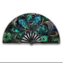 1PC Peacock Feather Handheld Fan, Gorgeous High-End Material, Suitable For Carnival, Festivals, Gifts For Friends And Music Lovers, Versatile For - Black - View 10