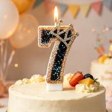 Black Gold Rhinestone Crown Number Birthday Candle W/ Luxury Glitter Digit, Black‑Gold Theme Cake Topper, Adult Milestone Birthday, 18th 30th 40th Coming‑Of‑Age, Glam Dark Aesthetic Birthday Party Decor Supplies - View 3