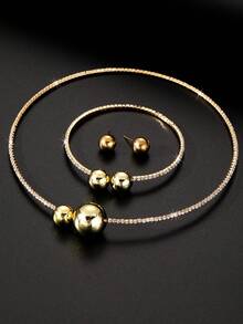 NAIZHU 4pcs/Set Fashionable Luxury Creative Rhinestone Metallic Jewelry Set, Exquisite Party & Holiday Accessories For Girls - Multicolor - View 2