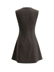 VINOVA Women's Business Casual V-Neck Pinstripe Sleeveless Mini Dress, Suitable For Office Commute Summer Professional Workplace Style Dress - Brown - View 5