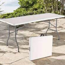 LEO IRIS 4FT/6FT Folding Table With Carrying Handle, Heavy Duty Rectangular Table For Kitchen, Dining Room, Party, Wedding, Indoor & Outdoor Meals, Christmas Gift- White - White - View 12