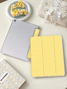 1pc Yellow White Polka Dot Tablet Case, Compatible With IPad Mini 4/5/6/7/Air/Air2/9.7/10.2/10.5/10.9 (Air4-Air8)/Pro 11/10th Gen/A16/Pro 11 2024, Compatible With Galaxy A8 Model, Painted Pattern Tablet Case, Soft Shell, Tri-Fold Stand, Auto Sleep/Wake, Built-In Pen Slot, Pen Not Included - Multicolor - View 3