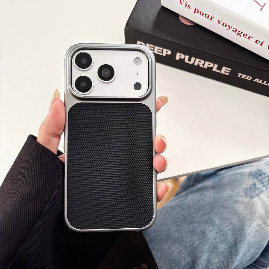 Minimalist Black Magnetic Heat Dissipation PC Phone Case, Honeycomb Breathable Design, Anti-Drop Protective Cover Suitable For IPhone 17 15 14 16 Pro Max Models - Black - View 1