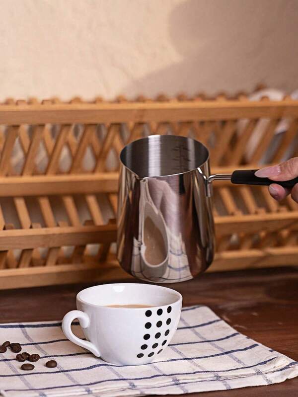 1 Stück Edelstahl Latte Art Tasse mit Skala, Griff, Ausguss und langem Wachsspatel 350ml/600ml Schulmaterial Semesteranfang
