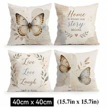 4pcs Vintage Ink Butterfly Home Text Pattern Pillow Covers, Single-Sided Printed Pillow Covers, Suitable For Living Room, Bedroom, Home Decor, All-Season Pillow Covers - Multicolor - View 12