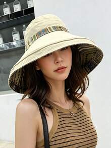 Women's Reversible Bucket Hat, Spring/Summer Sun Hat, Versatile Travel Beach Hat With Face Coverage, - Multicolor - View 4
