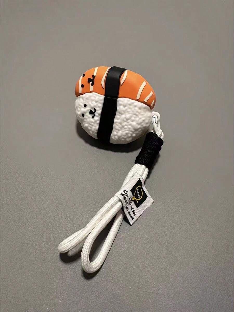 1pc 3D Salmon Sushi Shaped Silicone Earphone Protective Case, With Carrying Strap, Cute Cartoon Face Design, Full Coverage Shockproof Protective Cover, Compatible With AirPods 4, 3, Pro, Pro 2, Pro 3, Suitable For Airports And Other Public Places - Multicolor - View 1