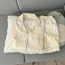 2件組 2026夏季新款女款短袖短褲睡衣套裝 卡通可愛女孩開襟衫 透氣居家服 - 彩色 - 查看 6