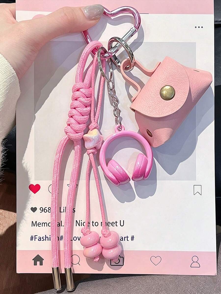 【原創手工】女孩耳機造型鑰匙圈迷你包 串珠掛繩飾品包飾，編織繩鑰匙圈/手腕飾品，3D耳機配件，汽車鑰匙防丟鏈條，精緻女孩耳機裝飾
