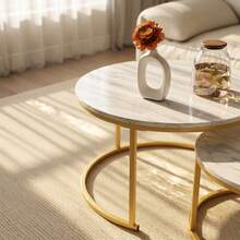 Nested Coffee Table Set, Round Coffee Table, Modern Side Table/Bedside Table, Suitable For Bedroom And Living Room. Gold - Gold - View 4