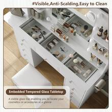 FUSOU Dressing Table With LED Mirror & Power Outlet, Makeup Vanity Desk With 11 Drawers And 4 Shelves, Fold-Up Panel Design, 3 Lighting Modes, Vanity Table With Stool For Bedroom, White - White - View 5
