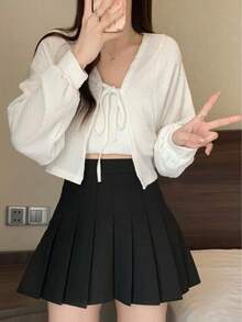 1件女款夏季薄款雪紡長袖寬鬆防曬襯衫，時尚百搭短款外套披肩，適合搭配背心穿著 - 彩色 - 查看 16