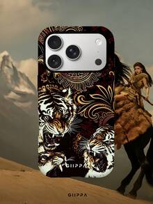 GIIPPA 1pc Black Base With Red Floral Texture And Tiger Pattern Design, Phone 17 Pro Max Phone Case, Compatible With Phone 16 Pro Max, 15 Pro Max, 14 Pro Max, Korean Style High-End Fashion Fun Phone Case, Compatible With 11/12/13/14/15/16 Pro Max Plus, Elegant Design Suitable For Men And Women, Perfect Gift For Girlfriend On Christmas, Valentine's Day, Easter, Wedding Season And Birthday! - Black - View 7