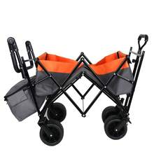 With Push Handle, 480Lbs Collapsible Wagon With Canopy, Wagon Cart With 7" All-Terrain Wheels, Lightweight Foldable Wagon, Large Capacity For Camping, Shopping, Sports, And Garden Use, Orange - default - View 9