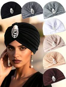 1pc Women's Pearl Pendant Watermelon Hat, Simple Retro Headband Hat, Headscarf Hat - Multicolor - View 2