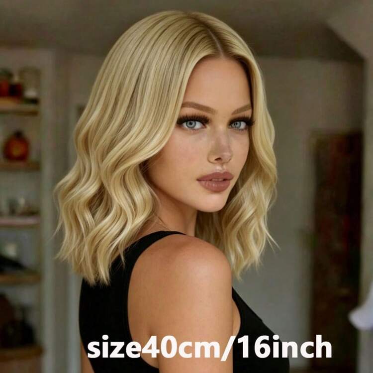 Middle Part Corn Perm Curly Wig, Fluffy Natural Style For All Women, Cosplay Role Play, Halloween Costume, Fashion Versatile Wig - Gold 1 - View 7