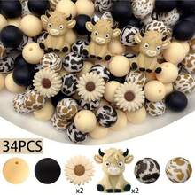 7/25/34PCS 3D Animal Silicone Bead Set White Rabbit Monkey Koala Deer Cow Otter Shaped Beads With 15mm Round Beads Adult DIY Accessories Suitable For DIY Beaded Pens, Earrings, Etc. Suitable As Holiday Birthday Gifts Beads & Bead Assortments - 3D Animal Set 6 - View 21