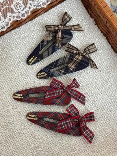 2PCS Classic Diagonal Plaid BB Hair Clips For Women, Bow Hair Clips Side Clips Bangs Clips, Suitable For Daily Use, Holiday Gatherings, Party Events, Gift Hair Accessories For Girls