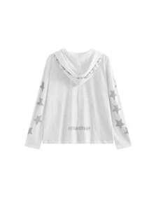 American Retro Star Rhinestone Hooded Sun Protection Cardigan Jacket Women's New Loose Fashion Casual Top (Random Print) - White - View 8