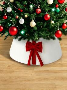 Christmas Tree Collar With Bow, Soft And Fluffy Christmas Tree Ring Bohemian Style Tree Skirt, Suitable For Holiday Decoration Indoor Home Decor - Christmas Tree Skirt - View 3