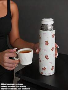 1pc 500ml/16.91oz Teddy Bear Series Insulated Cup, Cold-Preserving Cup With Drinkable Lid, Original Double-Wall Stainless Steel Water Bottle, Vacuum Flask Travel And Outdoor Cup, Gym And Outdoor Sports Cup, Flat Bottom Cup, Car Cup, Winter And Summer Drinkware, Holiday Gift, Birthday Gift - Multicolor - View 10