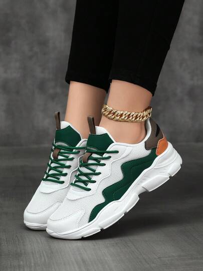 Zapatos deportivos casuales para mujer, zapatillas versátiles de malla transpirable con suela gruesa, zapatos de correr ligeros con parches de cuero PU, zapatos de estudiante personalizados y de moda para mujer, zapatos de correr, estilo callejero al aire libre, fiesta, estilo Lolita, zapatos de malla con lentejuelas para mujer, zapatos de estilo Maillard para mujer, zapatos nuevos, zapatos de caminar ultraligeros para niñas, zapatos de viaje de vacaciones para mujer, zapatos de correr huecos para todas las estaciones